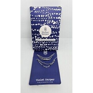 VIOLET HARPER Silver Metal Layered Necklace And Bracelet Set NWOT